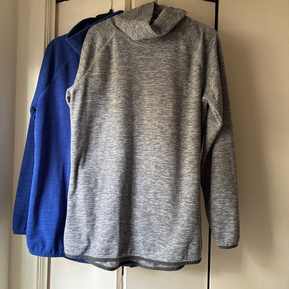Tek Gear Fleece Cowl Neck Pullover Bundle 2 Women Size Large Blue & Gray Granola